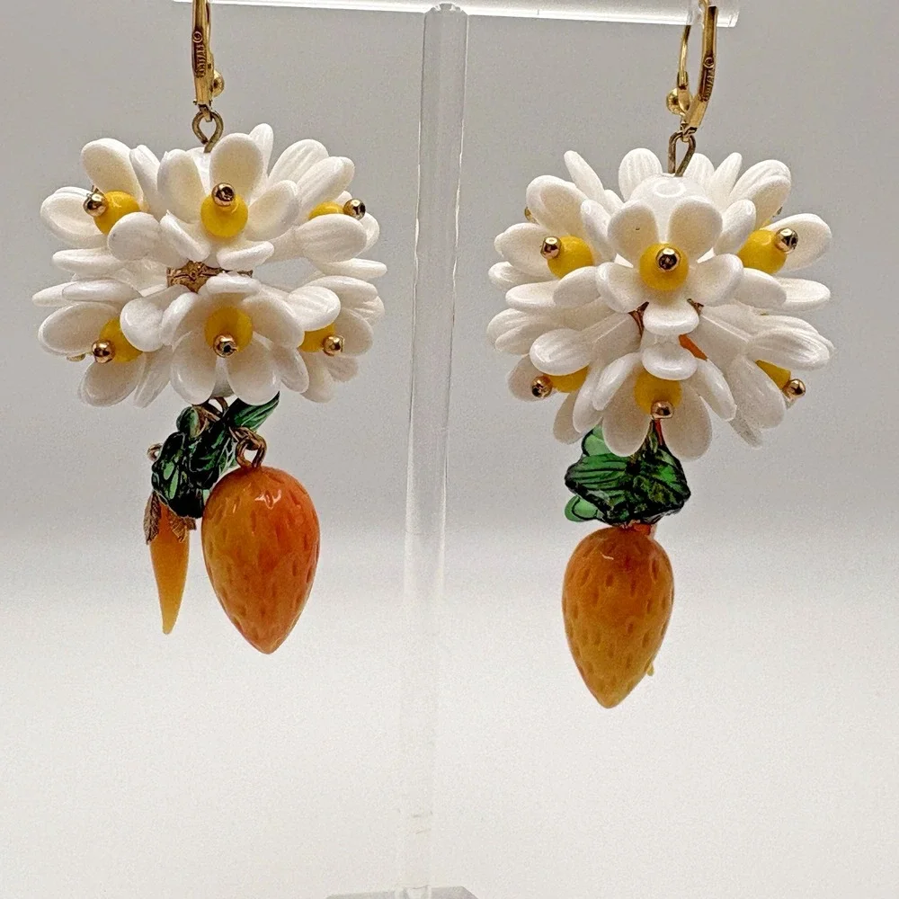 Daisy Flower Ball Earrings Lemon Dangle Cheery Summer Upgraded Trifari Findings